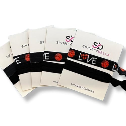 Infinity Collection - Basketball Hair Ties (Black) - No Crease & Tangle, One Size Comfort Fit Hair Accessories for Sports-Fan - 5 Packs (2pcs/Pack)