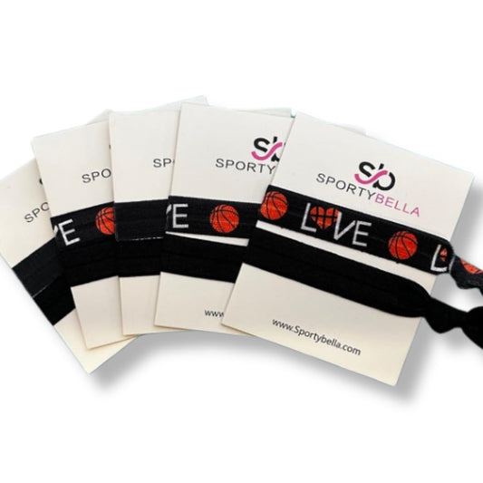 Infinity Collection - Basketball Hair Ties (Black) - No Crease & Tangle, One Size Comfort Fit Hair Accessories for Sports-Fan - 5 Packs (2pcs/Pack)