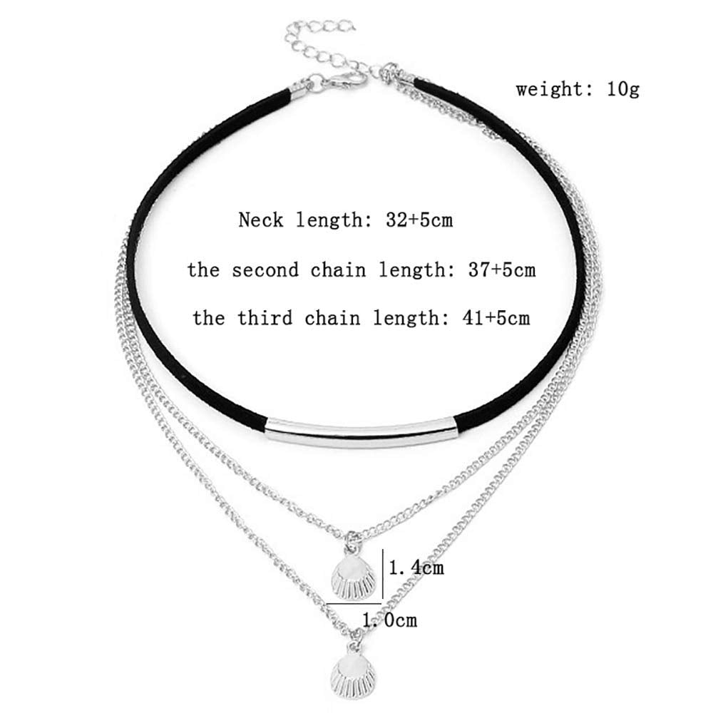 DoubleNine Cowrie Shell Silver Pendant Velvet Choker Ethnic Seashell Boho Beach Chic Women Multilayer Necklace Accessories (silver)