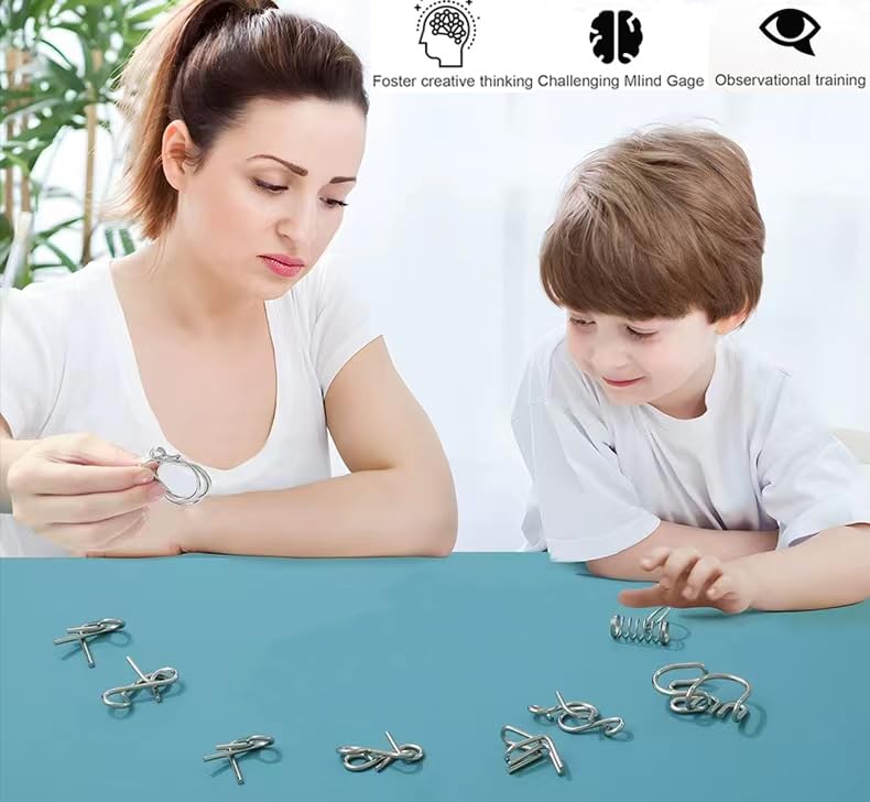 GEKELI Metal Wire Puzzle Set – 24 Brain Teasers with Pouch, IQ Test Disentanglement, Interlock & Unlock Games, Magic Trick Toy for Kids & Adults