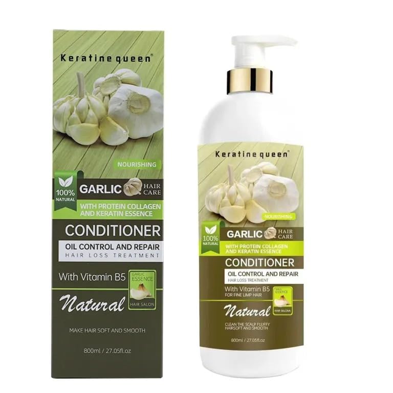 STYLE TREE Keratinequeen Garlic Hair Repair Set - Shampoo, Conditioner & Mask with Collagen & Keratin - 3-Piece Sulfate-Free Set for Hair Loss, Oil