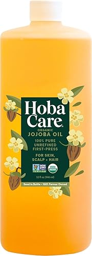 HobaCare Unrefined Organic Jojoba Oil for Skin Care, Hair, Beard, Scalp Massage - 100% Pure Carrier Oil for Perfume or Soap Making - Natural, Vegan
