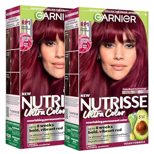 Garnier Nutrisse Ultra Color Hair Color, Permanent Hair Dye for Up to 8 Weeks of Bold, Vibrant, Fade-Resistant Results, Vegan & Cruelty-Free, RP1 Dark