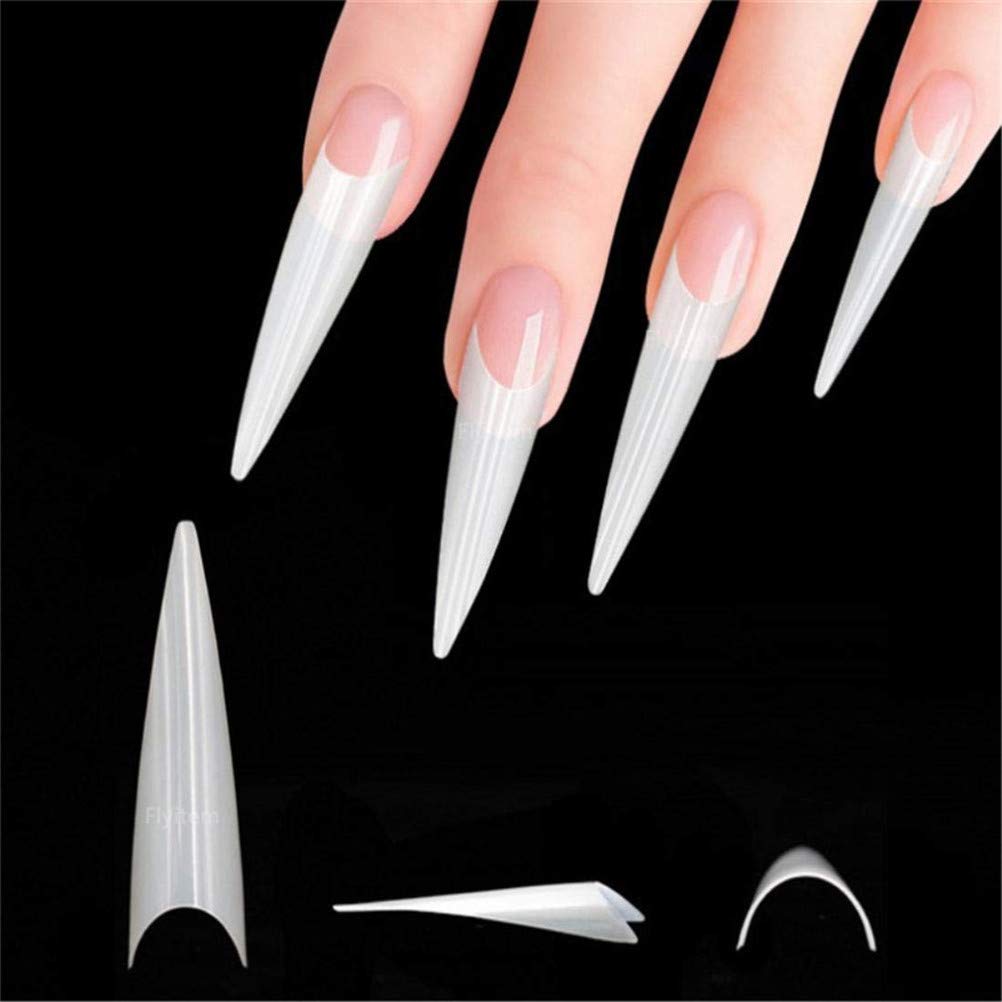 YIMART 500pcs Acrylic Medium Long Stiletto Nail Tips Easy Coffin Nails Sharp False Nail Art Tips For Nails Salon (White)