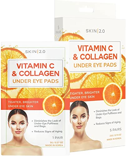 Skin 2.0 Vitamin C & Collagen Under Eye Patches - Dermatologist Tested - Brightens Dark Circles, Tightens Under Eye Area, Anti-Aging - Natural