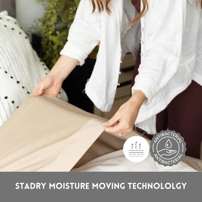 DreamFit DreamComfort Microfiber StaDry Technology Cooling Bed Sheets with Elastic Corner Straps for Adjustable Bed Extra Deep Pocket up to 20 inch