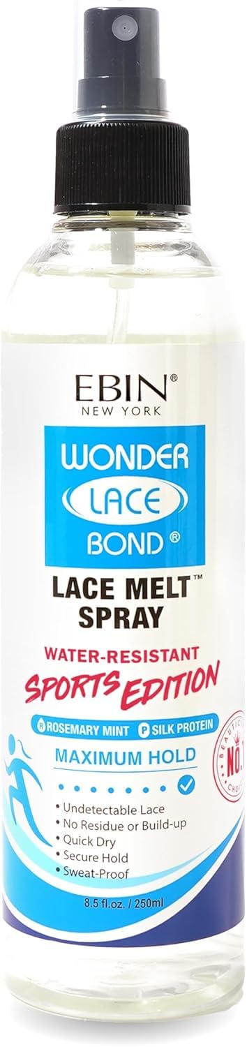 EBIN NEW YORK Wonder Lace Bond Melt Spray 8 Fl Oz Sports Edition - Melting Spray for Lace Wigs with Strong Hold - Rosemary Mint for Scalp Comfort
