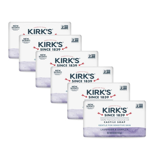 Kirk's Castile Bar Soap, Lavender & Vanilla - Clinically Tested, Safe for Sensitive Skin with Coconut Oil, Vegan and Non-GMO - 4 oz Bars, 6 Pack Beauty & Personal Care Kirk's