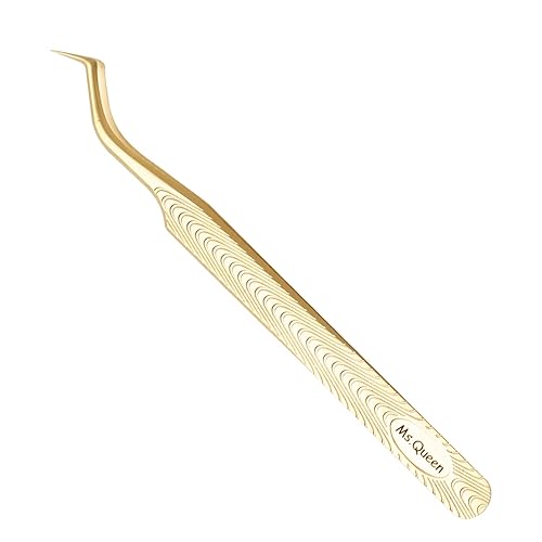 Ms.Queen Lash Tweezers for Eyelash Extension-Professional Lashing Tweezers for Mega Volume Mink Eyelashes Extensions Applying,S-Curved