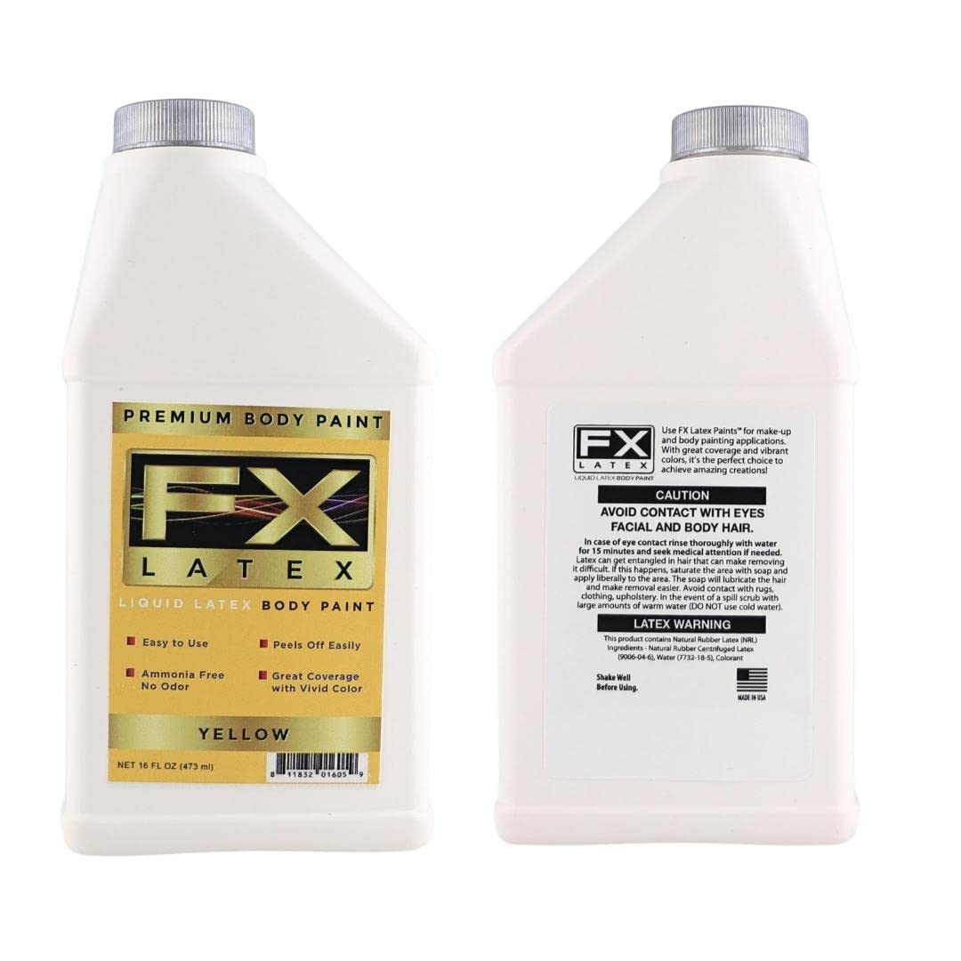 Liquid Latex - Face and Body Paint, Ammonia Free, Easy On and Off, Cosplay Makeup, Create Professional Monster, Zombie Arts 16 Oz (Yellow)
