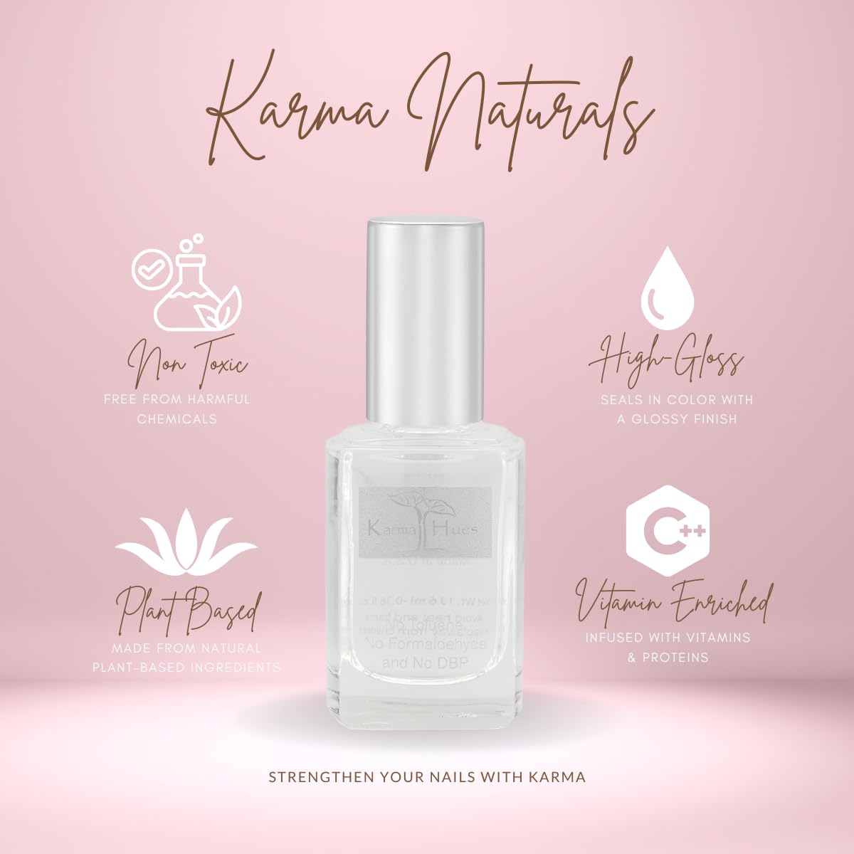 karma organic Base Coat and Top Coat 2 in 1 Nail Polish, Dip Powder & Polygel Base activator, Long Lasting Clear Nail Enamel, Nail Polish Strengthener