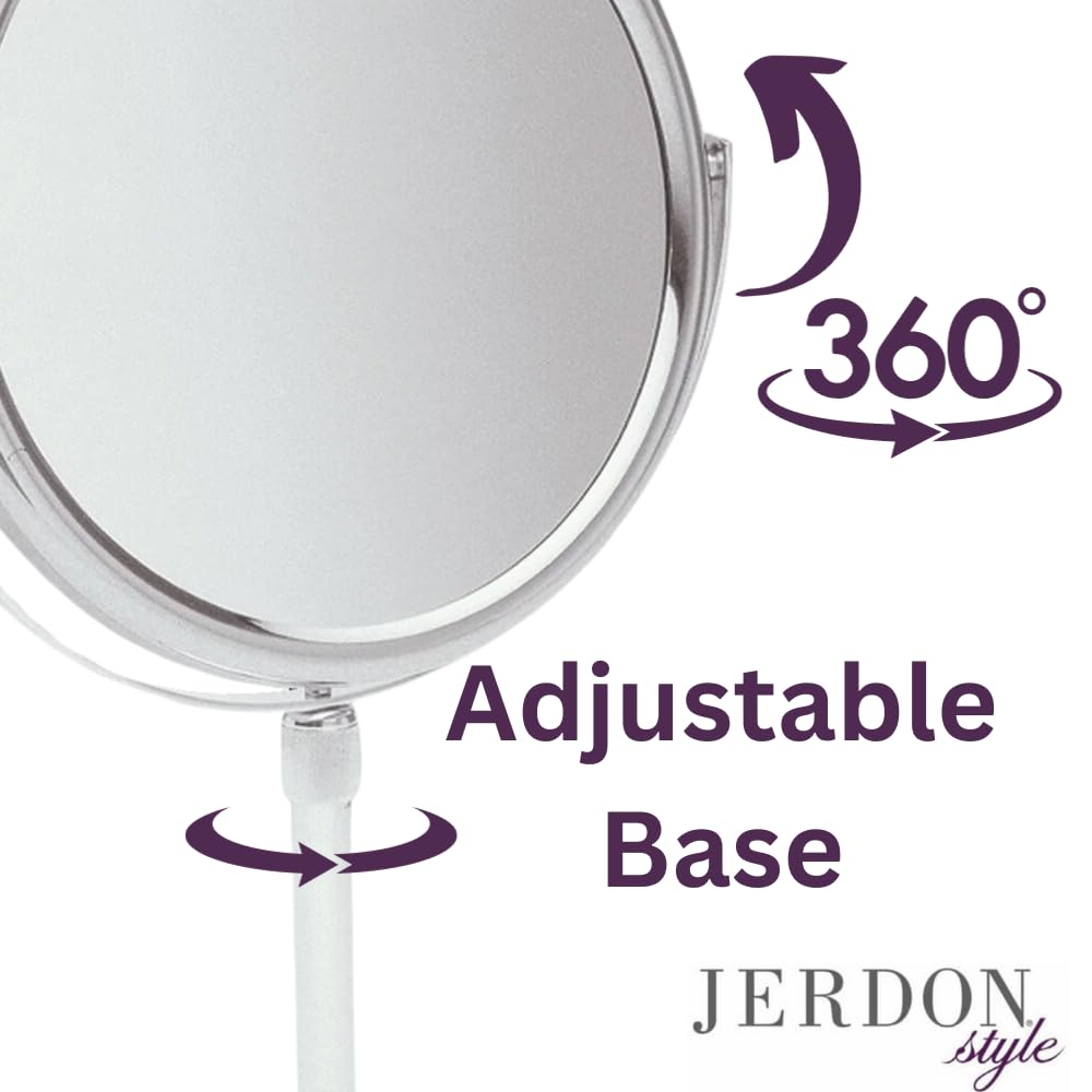JERDON Two-Sided Tabletop Makeup Vanity Mirror - 5X-1X Magnification & Swivel Design - 9-Inch Diameter Mirror with Adjustable Height - Polished Chrome