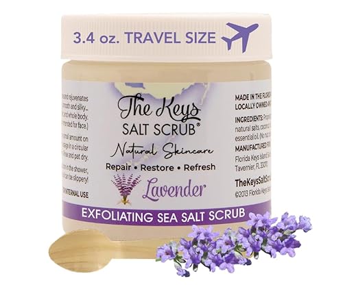 The Keys Salt Scrub - Lavender Sea Salt Scrub - Exfoliating Body Scrub with Wooden Spoon - Moisturizing Exfoliator for Face, Hands, Foot, Bath