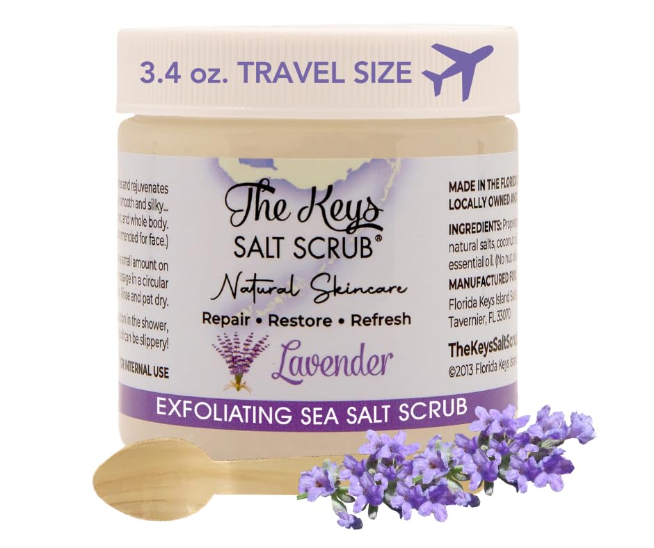 The Keys Salt Scrub - Lavender Sea Salt Scrub - Exfoliating Body Scrub with Wooden Spoon - Moisturizing Exfoliator for Face, Hands, Foot, Bath