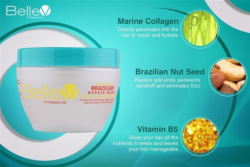 BelleV Professional Marine Hair Spa TRIO SET (16.8 fl oz) Marine Color Shampoo (16.8 fl oz) Marine Conditioner (300g) Brazilian Repair Mask