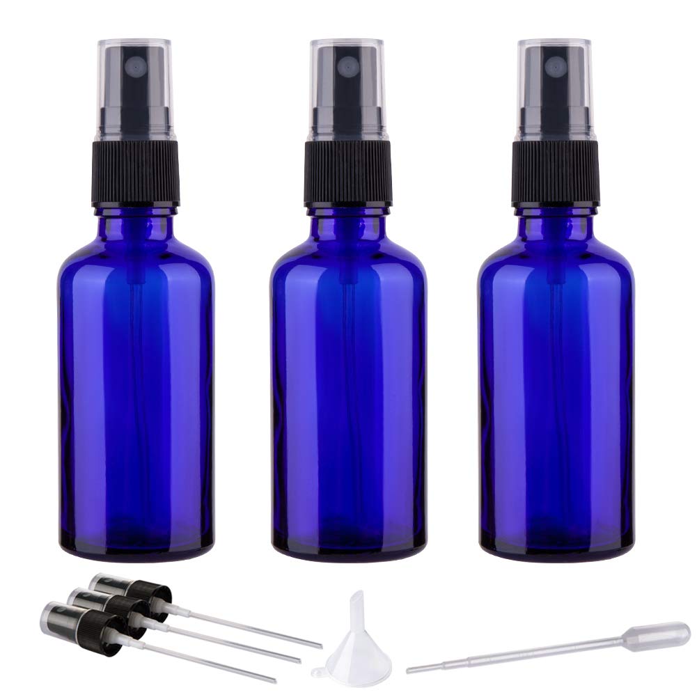 Hydior 2 oz Clear Glass Spray Bottle for Essential Oils, Blue Plastic Fine Mist Sprayer, 3 Pack Beauty and Personal Care Hydior Default Title