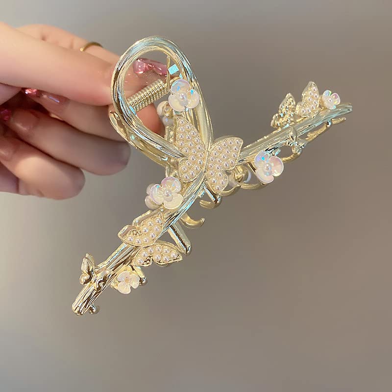 Rhinestones Butterfly Hair Clips Gold Metal Hair Claw Clips Large Hair Accessories Hair Barrettes Clips for Women Strong Hold Flower Hair Clamps