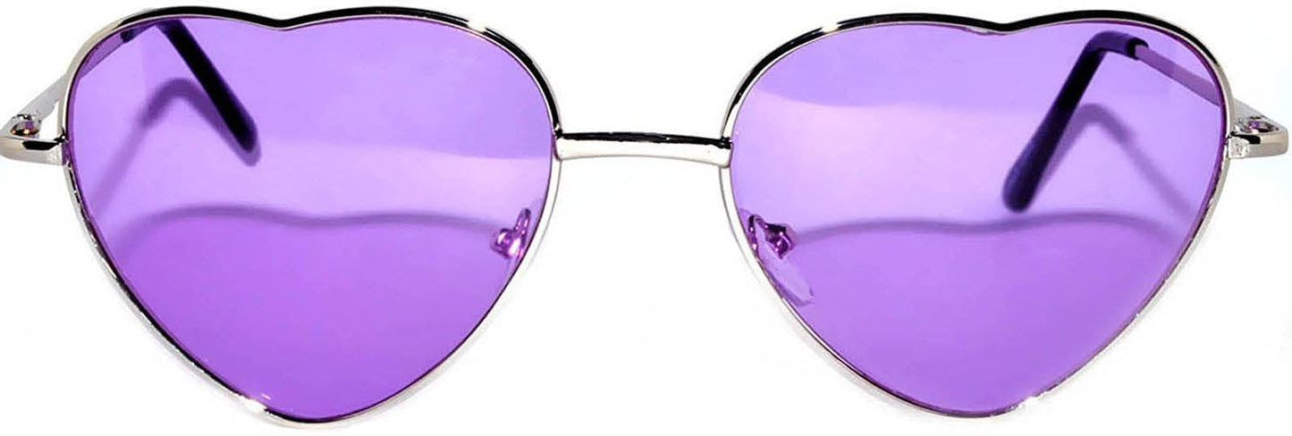 Fashion Heart Shaped Silver Metal Frame Aviator Purple Lens Sunglasses