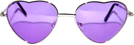Fashion Heart Shaped Silver Metal Frame Aviator Purple Lens Sunglasses