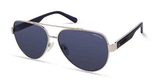Kenneth Cole New York Women's KC6010V Navigator Sunglasses, Shiny Light nickeltin/Blue, 60/13/140