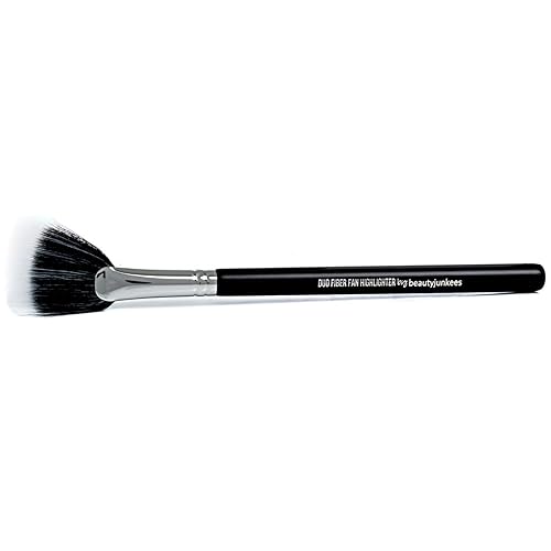 Fan Highlighter Makeup Brush - Beauty Junkees Duo Fiber Face Make Up Brushes, Cheekbone Define Highlighting with Powder, Cream, Mineral, Liquid