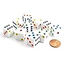 Set of 10 Six Sided D6 16mm Standard Dice White with Multi-Color Pips