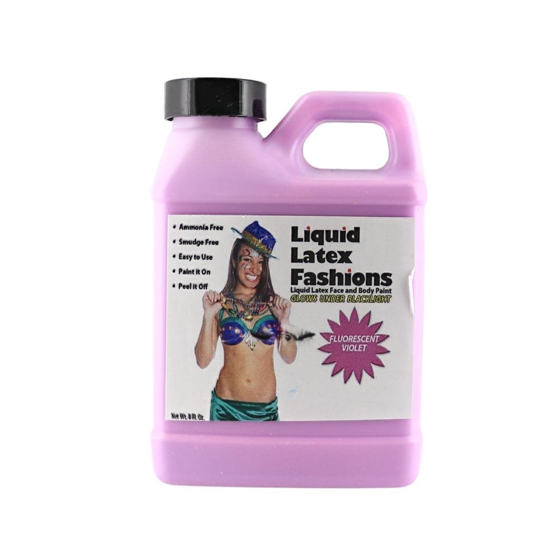 Fluorescent Violet 8 Oz - Liquid Latex Face and Body Paint, Black Light UV Reactive GLOW, Ammonia Free, Perfect for Halloween Costume, Cosplay