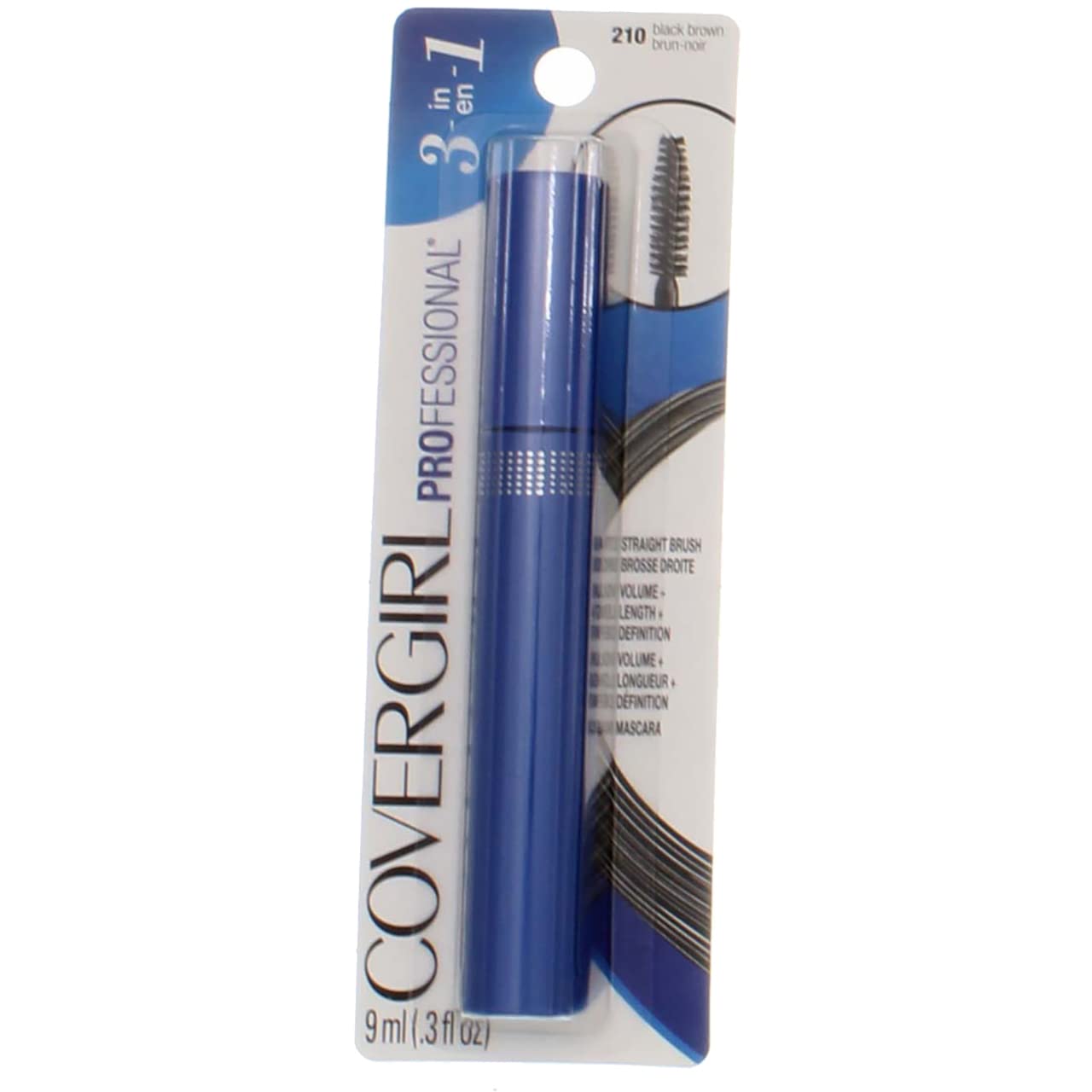 CoverGirl Professional 3-in-1 Straight Brush Mascara, 210 Black Brown, 0.3 Ounce