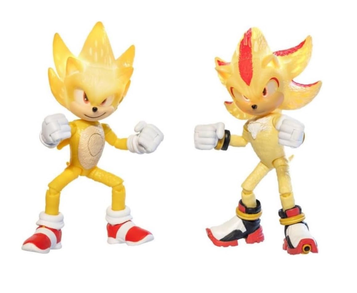 JAKKS Pacific Sonic The Hedgehog Light Up Super Sonic & Super Shadow Action Figure Set