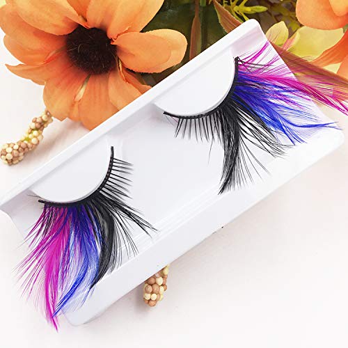 Dorisue Rainbow lashes Black Blue Purple Feather eyelashes Costume halloween eyelashes show False Eyelash Feather lashes Feather extensions for Women…