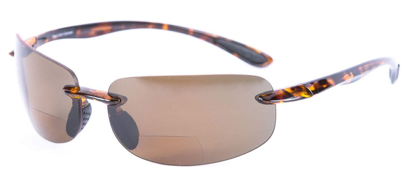 "Lovin Maui" Wrap Around Non-Polarized Version Nearly Invisible Line Bifocal Sunglasses (Tortoise, 2.0)