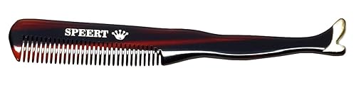 Speert #1619 Handmade Wide Tooth Mustache Comb - Small Tortoise Havana Acetate, Coarse Hair Pocket Sized Grooming Tool, Tangle Free Straightener