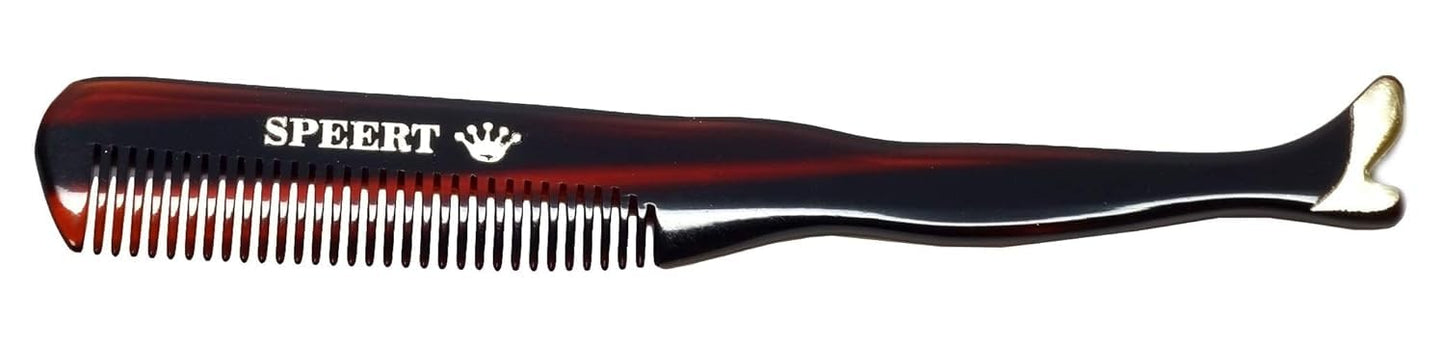 Speert #1619 Handmade Wide Tooth Mustache Comb - Small Tortoise Havana Acetate, Coarse Hair Pocket Sized Grooming Tool, Tangle Free Straightener