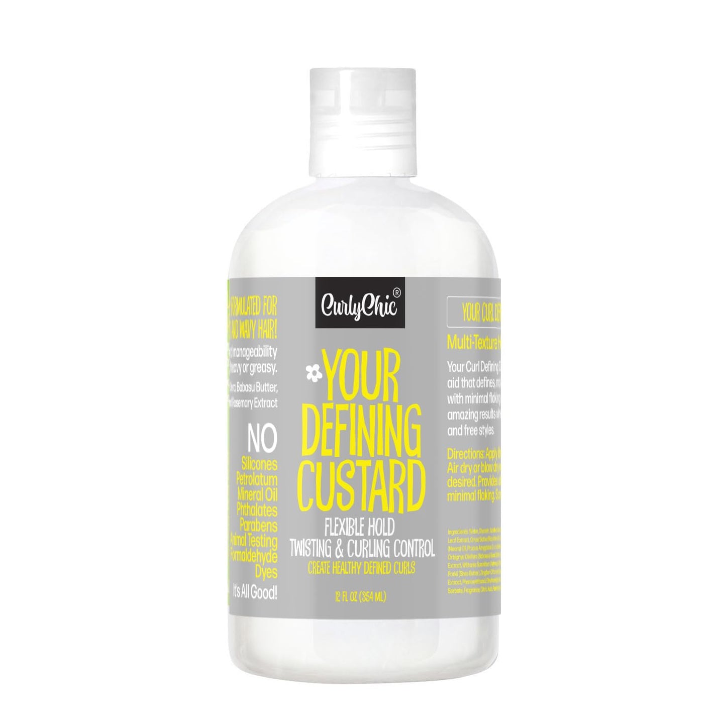 CurlyChic Your Defining Custard - Curl Defining & Moisturizing Styling Cream for Curly, Kinky, Coily, Wavy, & Frizzy Hair - Long-Lasting Hold