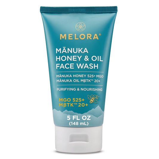 MELORA Manuka Honey Face Wash (5 Oz), Daily Skin Care Facial Cleanser & Makeup Remover with Manuka Honey & Oil for Dry or Sensitive Skin - Anti-Aging