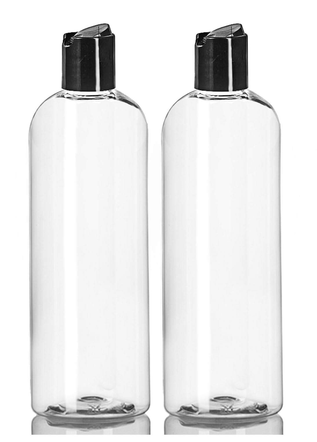 ljdeals 16 oz Clear Plastic Empty Bottles with Black Disc Top Caps, Squeezable Refillable Containers for Shampoo, Lotions, Cream and more Pack of 2 Beauty and Personal Care ljdeals Default Title