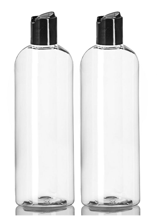 ljdeals 16 oz Clear Plastic Empty Bottles with Black Disc Top Caps, Squeezable Refillable Containers for Shampoo, Lotions, Cream and more Pack of 2 Beauty and Personal Care ljdeals Default Title