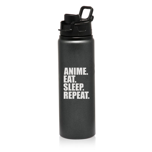 MIP Brand 25 oz Aluminum Sports Water Travel Bottle Anime Eat Sleep Repeat (Charcoal)