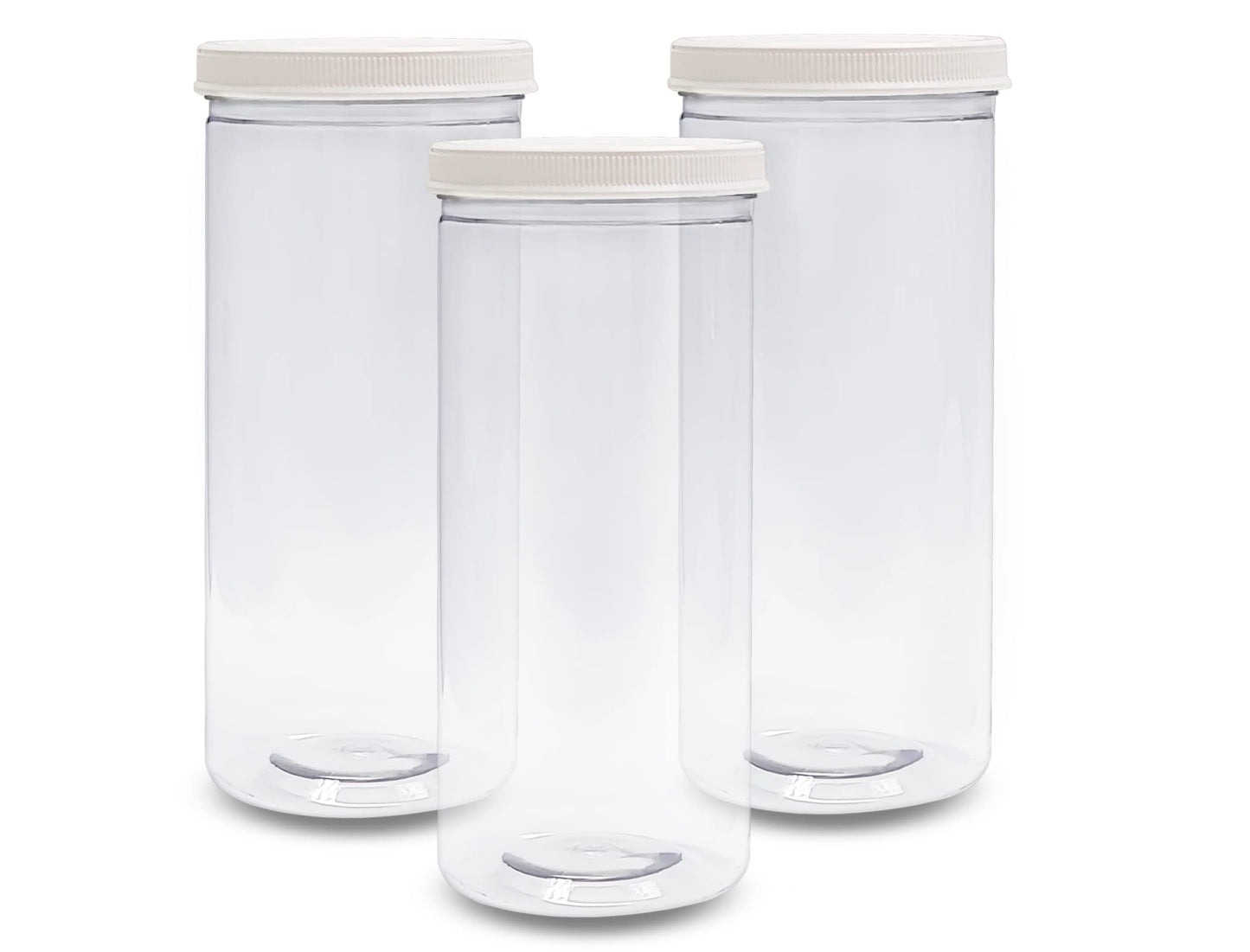 ljdeals 80 oz Tall Clear Plastic Jars with Lids, 2.5 Quart 10 Cup Cylinder Storage Containers, Wide Mouth PET Canisters, Pack of 3, BPA Free, Food…