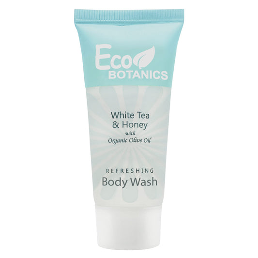 Eco Botanics Travel Size Hotel Body Wash 20 Count 0.85 oz Bottles Guest Amenities for Vacation Rentals and Short Term Rentals Paraben Free White Tea Beauty & Personal Care Eco Botanics