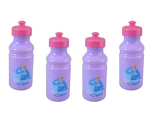 Disney 4-Pack Princess Cinderella Kids 17oz Pull-Top Water Bottles, Purple Pink