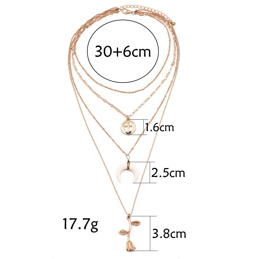 DoubleNine Double Strand Gold Chain Necklace Star Sun Crystal Minimalist Wedding Evening Necklace for Women Girls