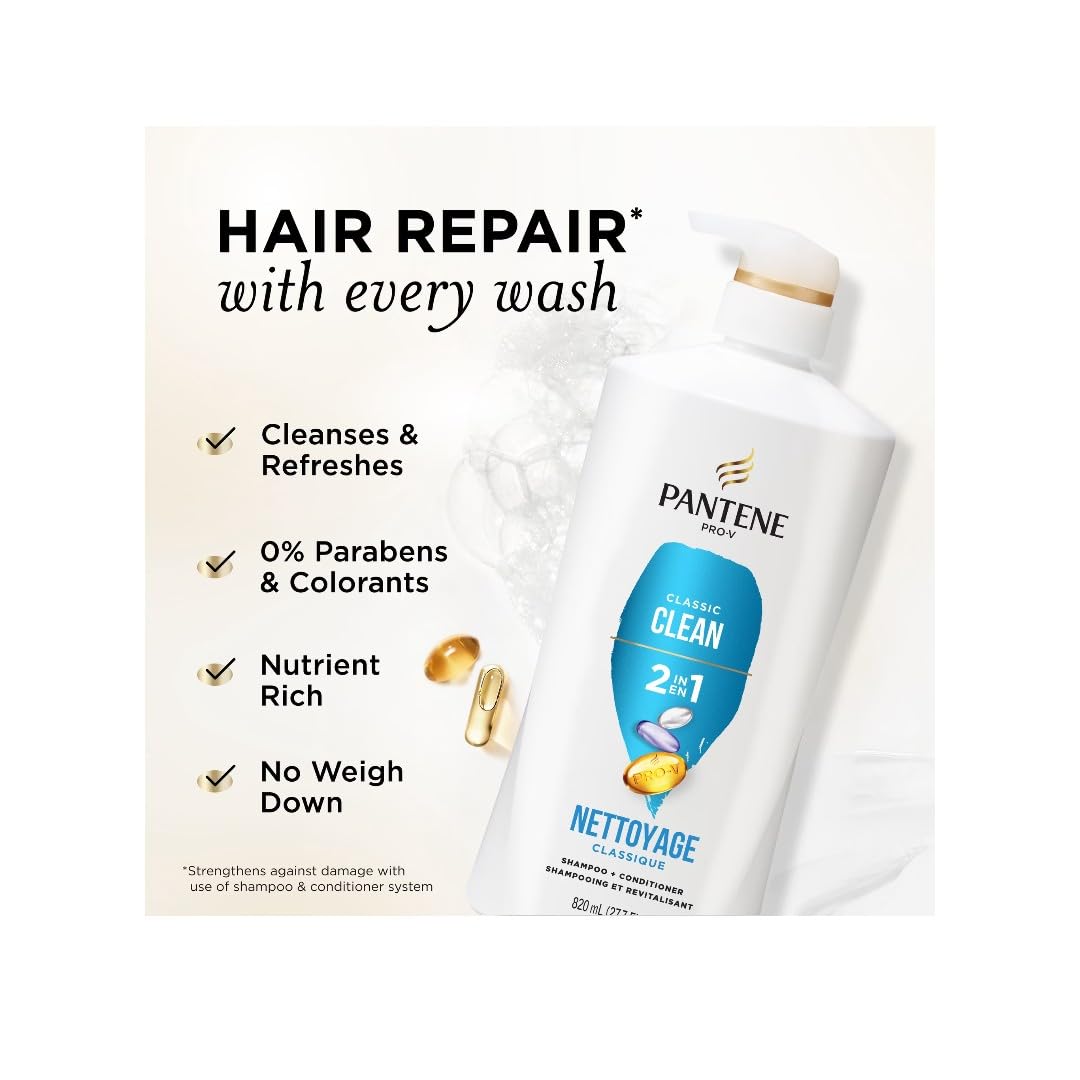 Pantene Pro-V Classic Clean 2in1 Shampoo + Conditioner, 27.7oz/820mL