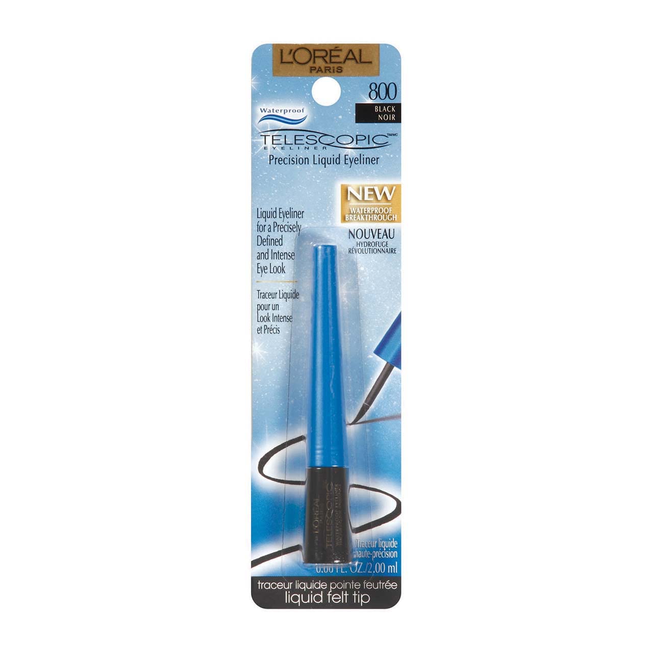L'Oreal Telescopic Waterproof Precision Liquid Eyeliner, Black [800] 0.06 oz (Pack of 2)