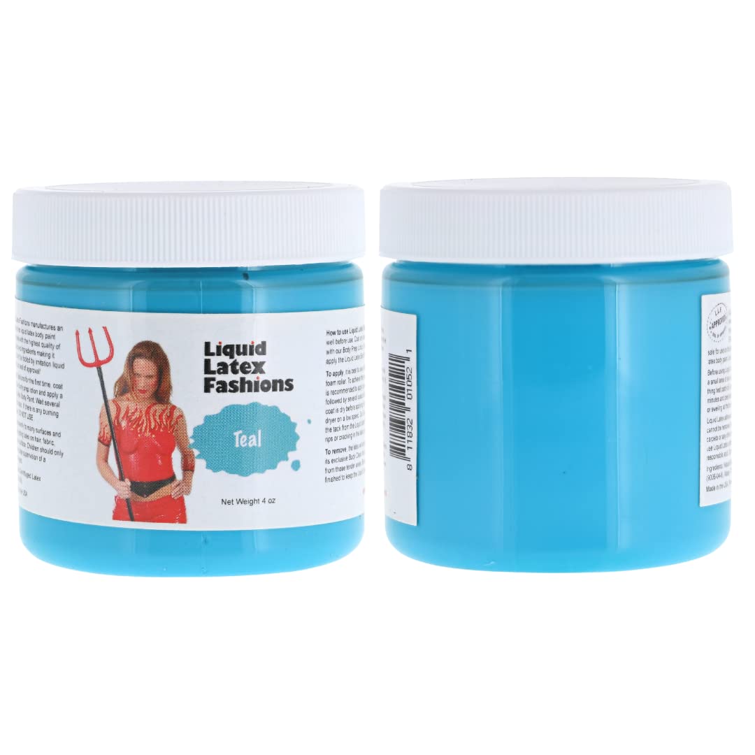 Teal 4 Oz - Liquid Latex Body Paint, Ammonia Free No Odor, Easy On and Off, Cosplay Makeup, Creates Professional Monster, Zombie Arts