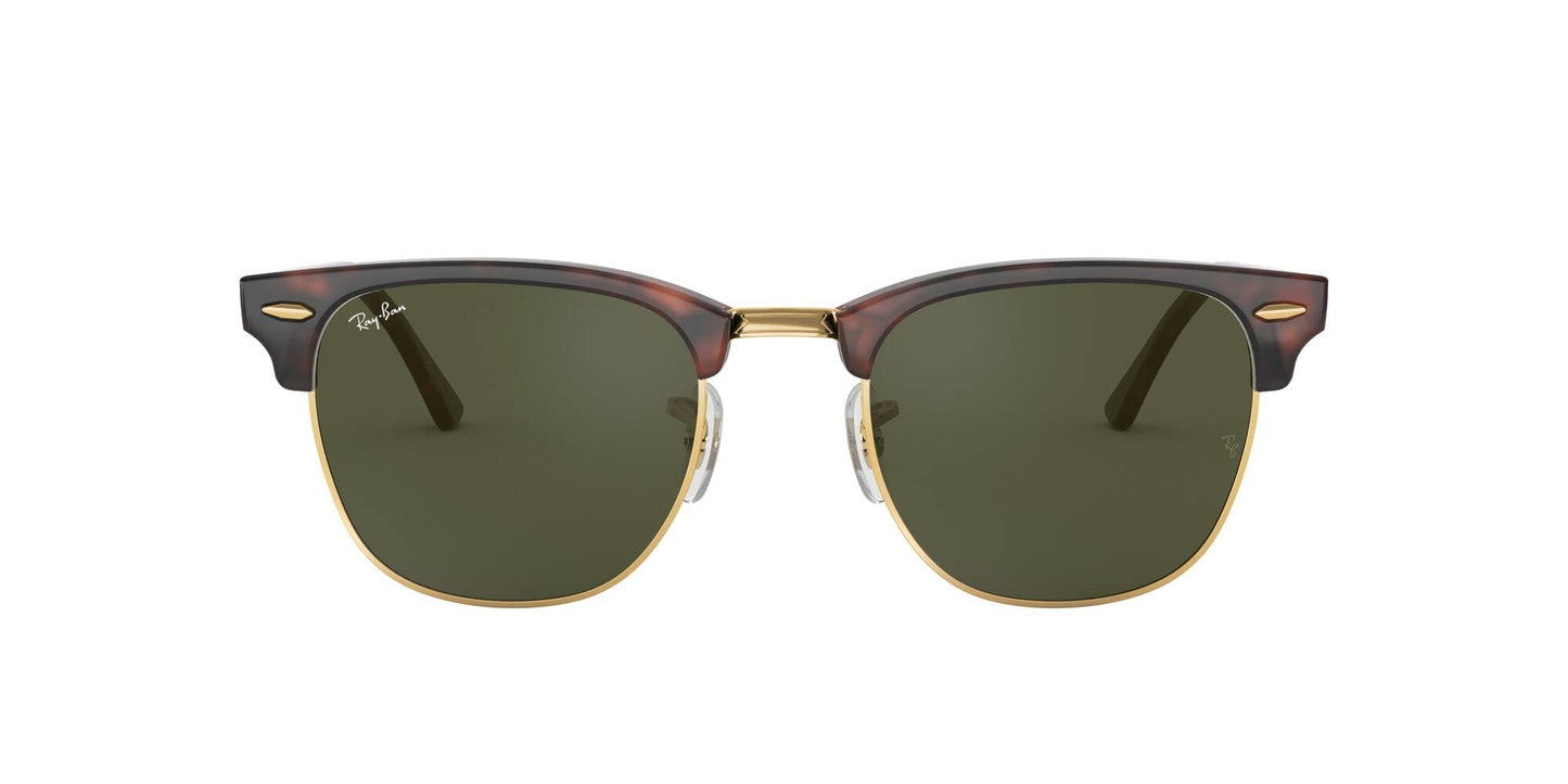 Ray-Ban Unisex RB3016 Clubmaster Square Sunglasses, Mock Tortoise On Gold/G-15 Green, 49 mm