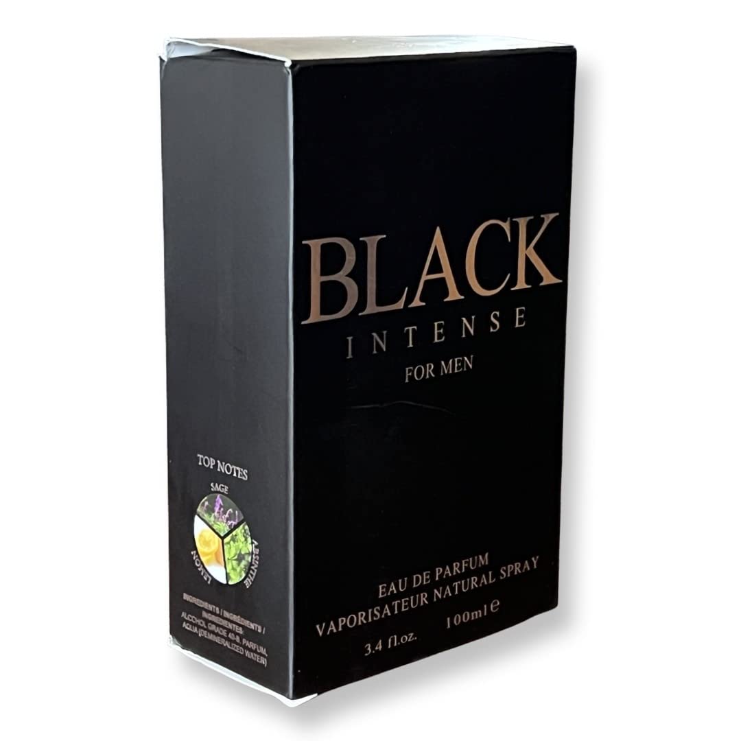 BLACK INTENSE for Men Eau de Parfum for Men - 3.4 Fl Oz - Perfect blend of Sage, Lemon and Absinthe for a Sophisticated Scent