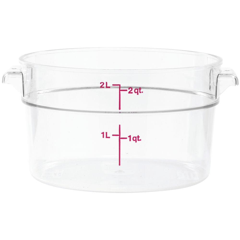 Cambro RFSCW2135 Camwear 2-Quart Clear Round Food Storage Container with Cambro RFSCWC2135 Clear Round Lid