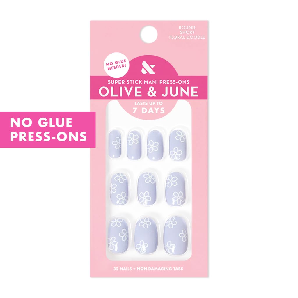 Olive & June Classic Super Stick Mani Press On Nails | No Glue Needed | 32 Tab Nails 16 Sizes | Non-Toxic Tabs Easy On-Off Non-Damaging Realist Look | Beauty & Personal Care Olive & June