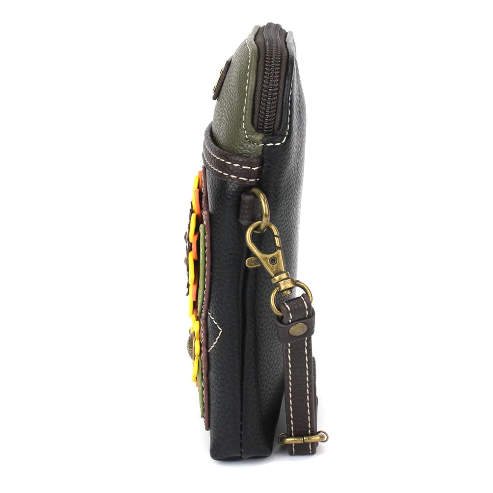 CHALA Plant Life Collection Cell Phone Crossbody Purse-Women PU Leather/Canvas Multicolor Handbag with Adjustable Strap - Sunflower Group - black